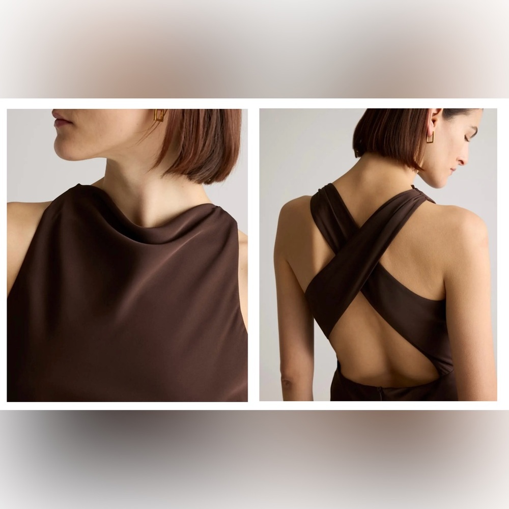 GUC quince washable stretch silk high neck midi dress brown hot fudge xs - Picture 12 of 16